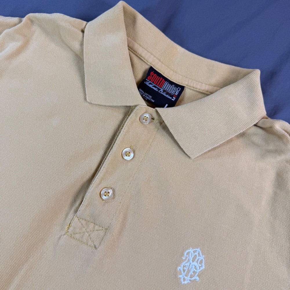 Southpole Vintage Y2K Streetwear Tan Pique Cotton Polo Shirt Mens Large Logo
